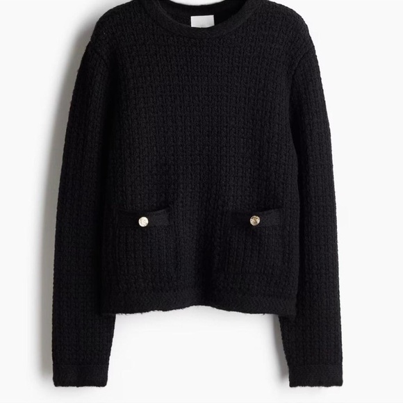 H&M Sweaters - NWT H&M Black Textured Sweater with Gold Button Details